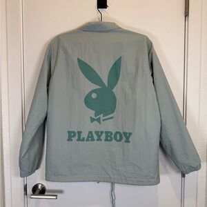 Playboy by Pacsun Mint Windbreaker Jacket w/ Large Bunny Logo Sz S Snap Front